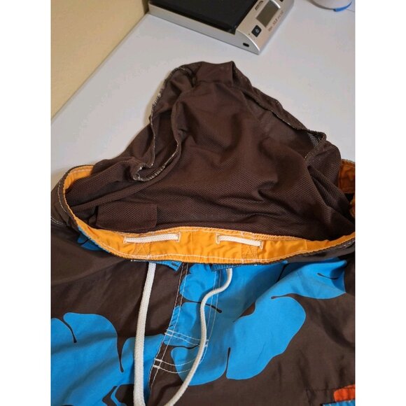 **AMERICAN EAGLE** SWIM SHORTS M  BROWN/BLUE TRUNKS Cargo Beach Y2K - Picture 6 of 11